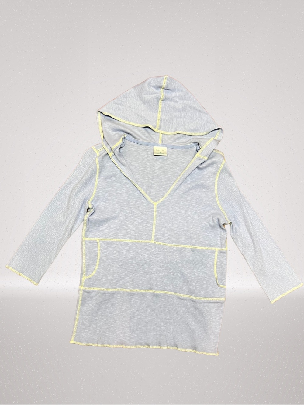Clarity Girls Small Hooded Tunic Top Light Blue Yellow Contrast Stitching